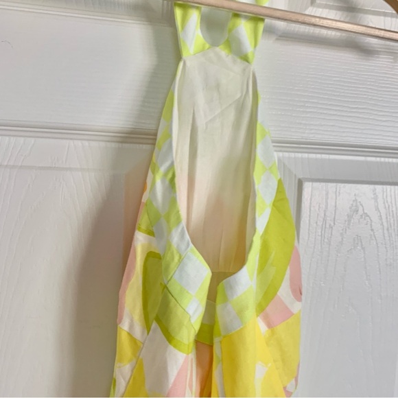 SABO True Dress Checker Floral Print Bright Yellow Linen Cotton Maxi Dress - Picture 9 of 16